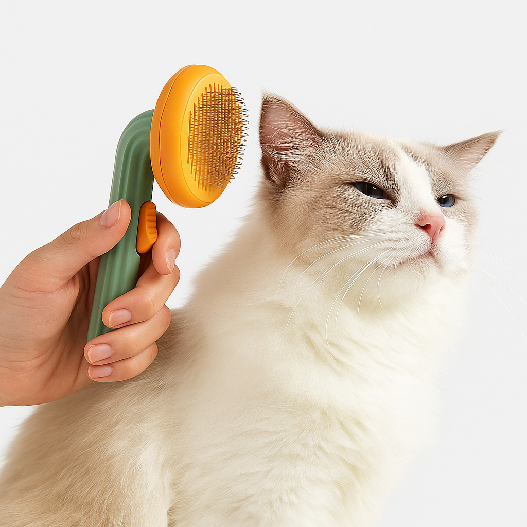 Furview Pumpkin Self-Cleaning Brush – Gentle Grooming for Cats & Dogs